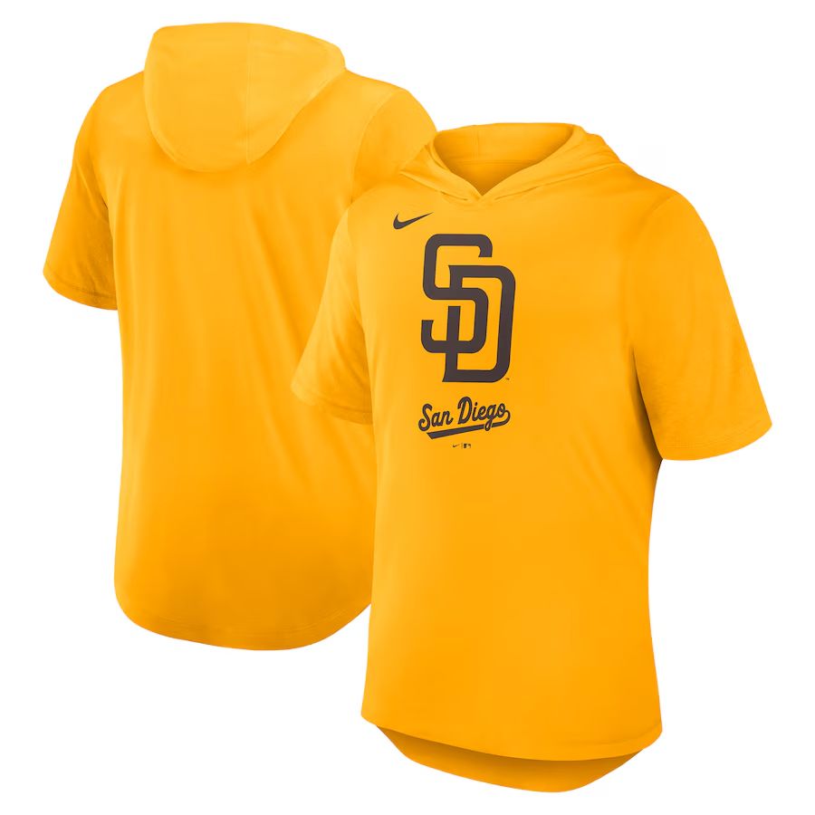 Men 2025 MLB San Diego Padres Yellow Hooded T-shirt->mlb t-shirts->Sports Accessory